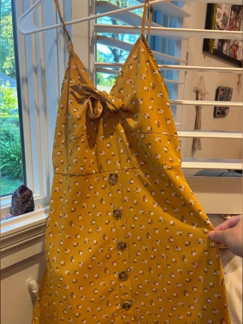 Blu Pepper Mustard Yellow Floral Tie-Front Button Dress